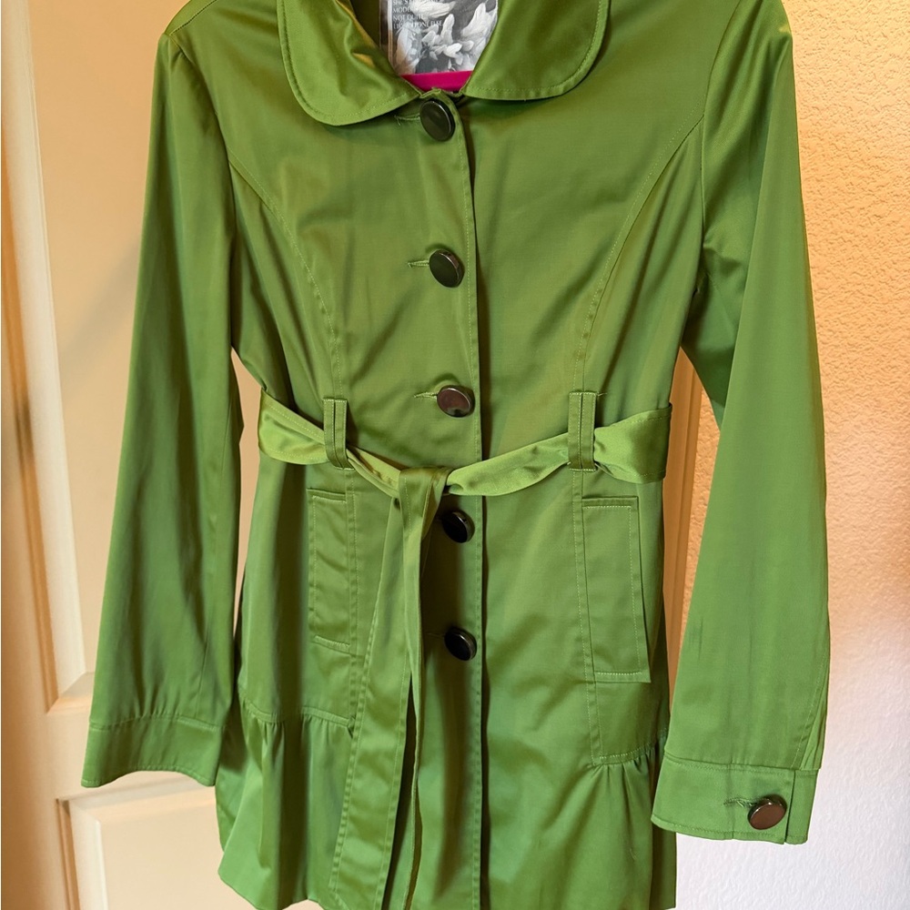 mac & jac Lime Green Belted Trench Coat with Rounded Collar